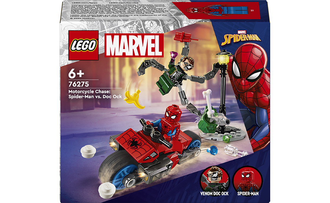 Деяких лиходіїв неможливо перевиховати, тому вони знову і знову будують підступні плани, щоб перемогти супергероїв. Саме таким є Доктор Восьминіг, який об`єднався з Веномом для битви з Людиною-Павуком у наборі LEGO ``Marvel Погоня на мотоциклах Людина-Павук vs. Доктор Восьминіг``.