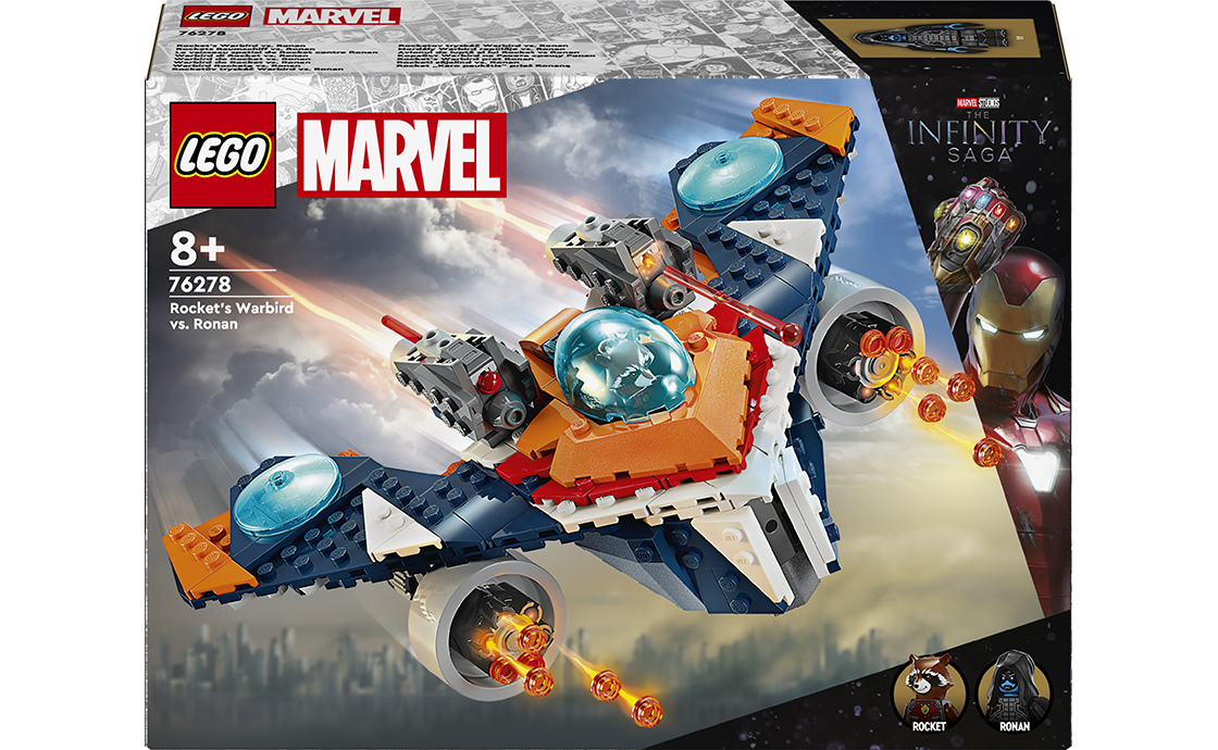 Шалений Ракета поспішає на своєму космічному кораблі взяти участь у битві за Ксандар, а якщо вдасться, то і вбити Ронана Обвинувача. Усі ці події і навіть більше відбуваються в наборі LEGO Marvel ``Warbird`` Ракети vs. Ронан.