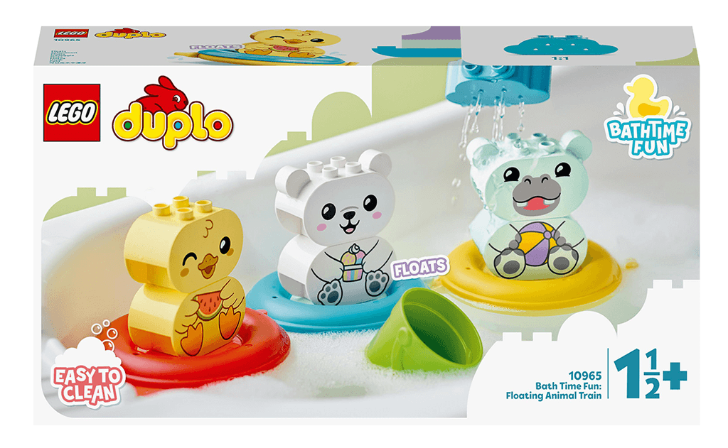 Урізноманітнюйте звичне купання вашого малюка, додайте забави та розваг разом з качечкою, бегемотиком та білим ведмедиком з набору LEGO Duplo 10965.