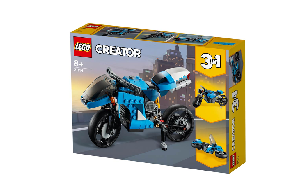 Конструктор Lego Creator Супермотоцикл — чудовий подарунок для мотолюбителів та поціновувачів механіки й конструювання.

Це іграшка 3 в 1 — класичний мотоцикл можна перебудувати в сучасний або футуристичний ховербайк. Транспорт обладнано дивовижними функціями та найдрібнішими деталями:

рухомим кермом;
робочою підвіскою;
підставкою.