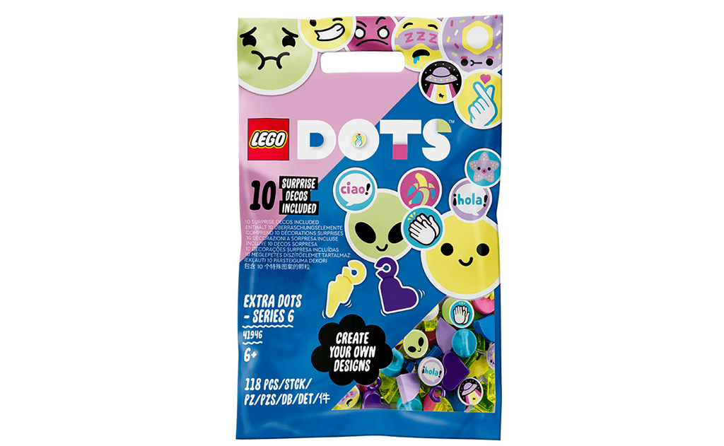Бракує платівок-тайлів для вашої грандіозної творчої ідеї? Новий набір шостої серії тайлів (LEGO Dots Тайли – серія 6 ​​(41946)) стане вам доречним. У невеликому пакеті складено 118 штук найрізноманітніших та найцікавіших платівок для вашої творчості.